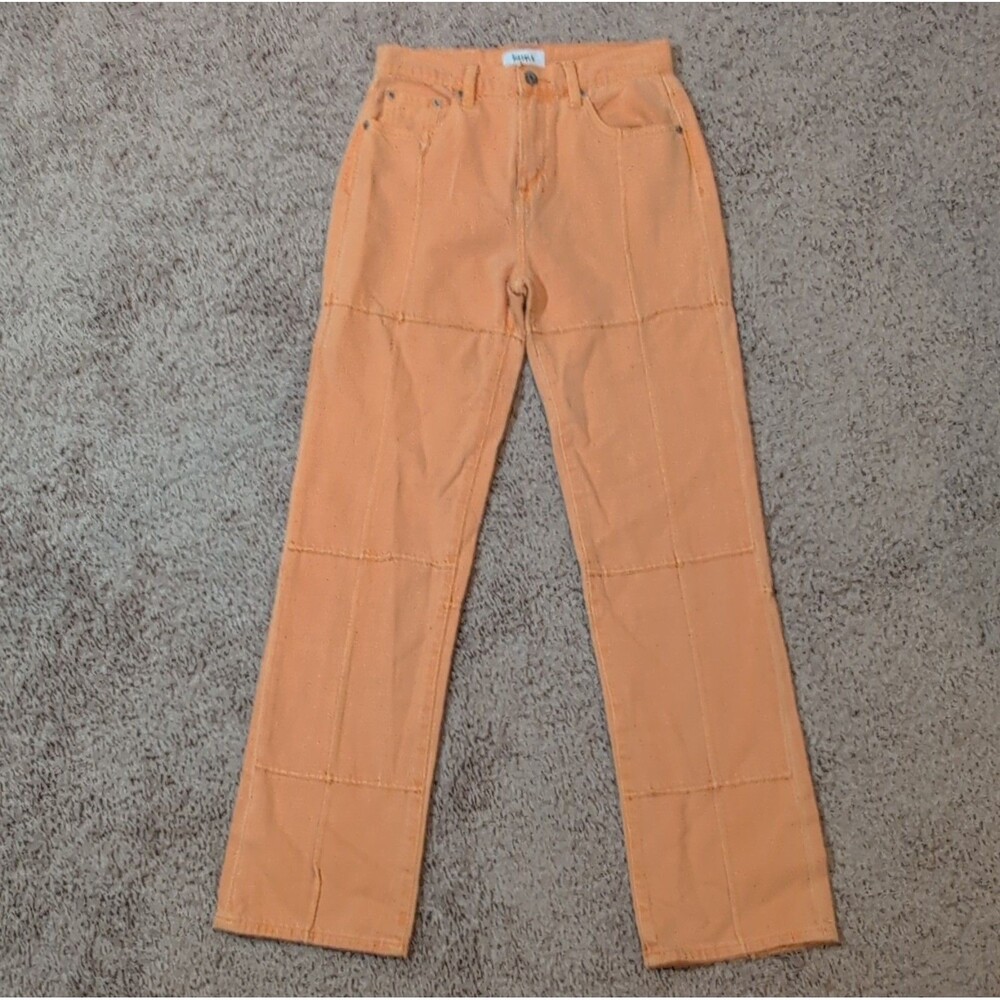 PISTOLA Women's Orange Straight Leg Pants Cotton Twill Button Patch Pockets